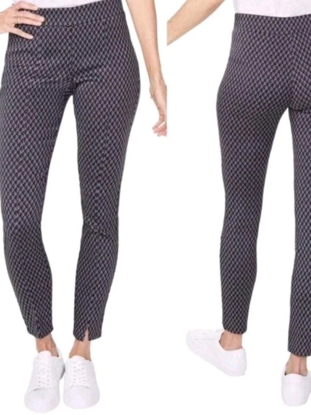 NYDJ Basic Legging Pants Lift Tuck Slit Charcoal Diamond Grey Ponte Pants